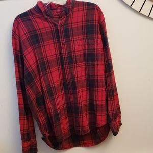 Faded Glory Red Plaid Button Up Flannel Shirt